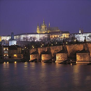 桥,宫殿,城堡,布拉格,捷克共和国,欧洲