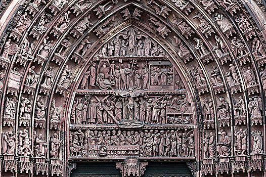 雕刻,装饰,门楣,门口,斯特拉斯堡,大教堂,阿尔萨斯,法国,欧洲