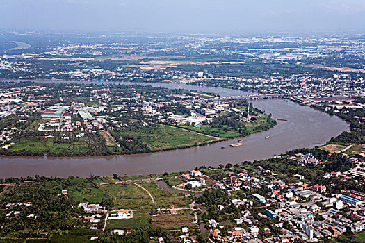 航拍,胡志明市,湄公河,流动