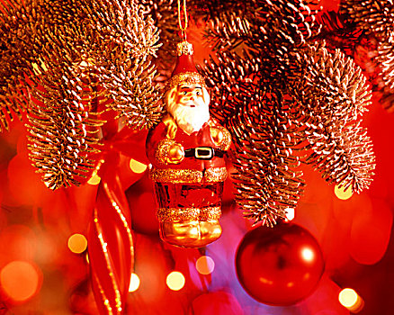 小,圣诞老人,树装饰品,红灯