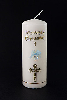 白色,洗礼仪式,蜡烛,蓝色,特写,黑色背景,背景