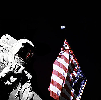 宇航员,站立,靠近,美国国旗,舱外活动
