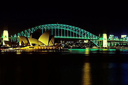 澳大利亚,悉尼,剧院,海港大桥,夜晚