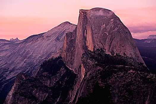 日落,半圆顶,风景,冰河,优胜美地国家公园,加利福尼亚,美国
