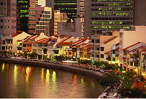 娱乐,区域,靠近,新加坡河,黄昏,新加坡
