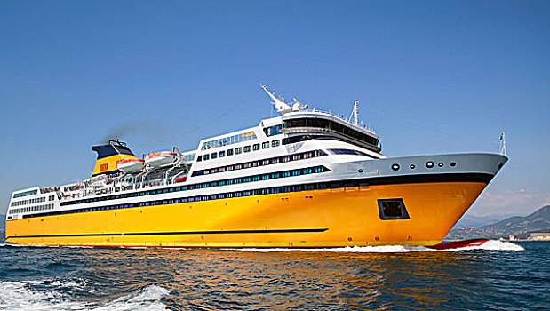 大,黄色,乘客,渡轮,地中海