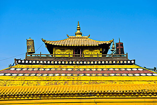 屋顶,金庙,印度,佛教,寺院,乌兰巴托,蒙古,亚洲