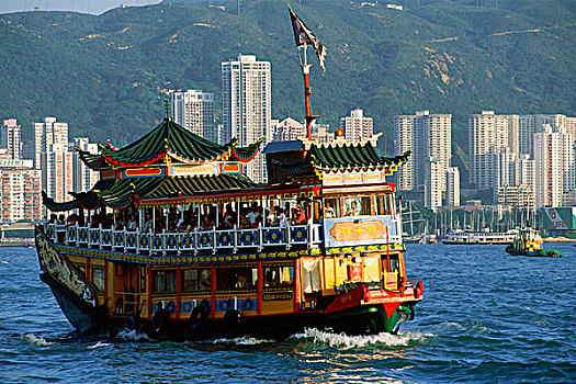 香港,维多利亚港,双层巴士,船,建筑