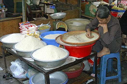 米饭,市场货摊,河内,越南