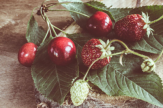 新鲜,成熟,有机,樱桃,草莓