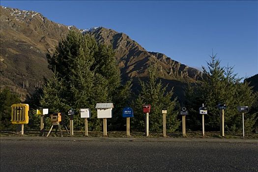 好奇,邮箱,排列,旁侧,一个,皇后镇,奥塔哥,南岛,新西兰
