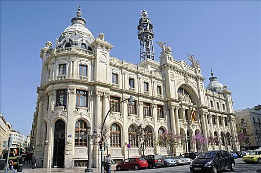 柱子,邮局,市政厅,瓦伦西亚,西班牙,欧洲