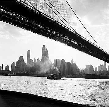 美国,纽约,城市,布鲁克林大桥,下曼哈顿