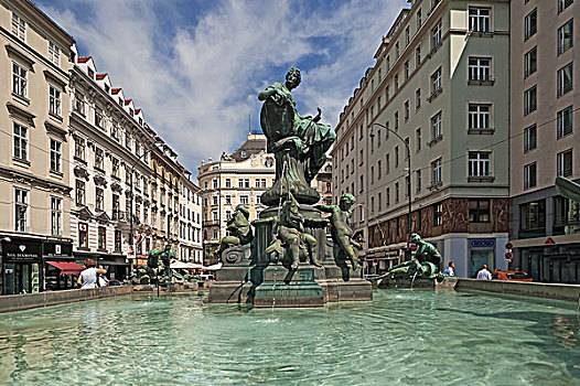 喷泉,市场,广场,维也纳,奥地利,欧洲