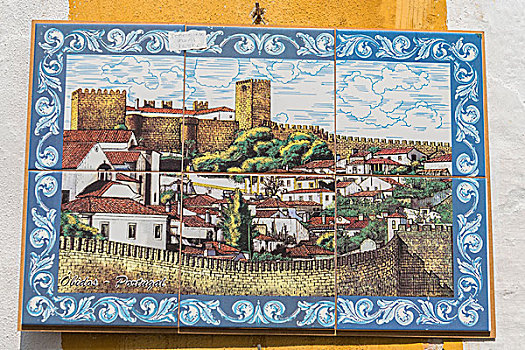 葡萄牙,奥比都斯,彩色,手绘,瓷砖