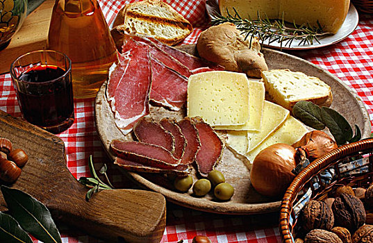 盘子,商品,农场,奶酪,意大利熏火腿,吐司,红酒