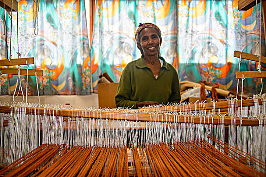 友好,女人,工作,手,编织,织布机,交际,厄立特里亚,非洲