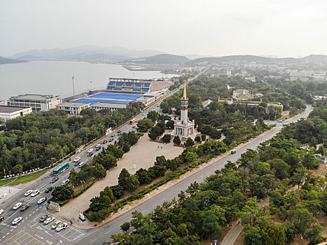 航拍辽宁大连旅顺胜利塔