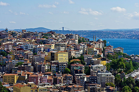 风景,上方,屋顶,博斯普鲁斯海峡,加拉达塔,塔,伊斯坦布尔,土耳其,亚洲