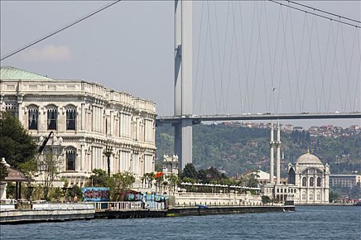 博斯普鲁斯海峡,河,桥,清真寺,背影,伊斯坦布尔,土耳其