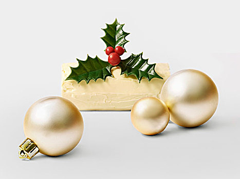圣诞节,白巧克力,独特,原木,蛋糕,白色,圣诞树球