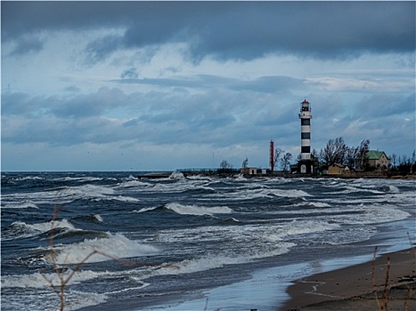 波罗的海,海滩,蓝色,阴天