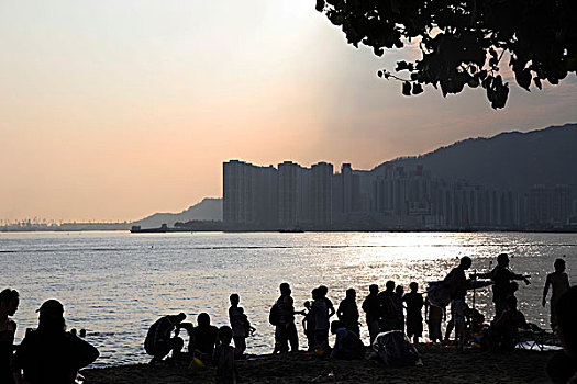 水岸,太阳,上升,香港