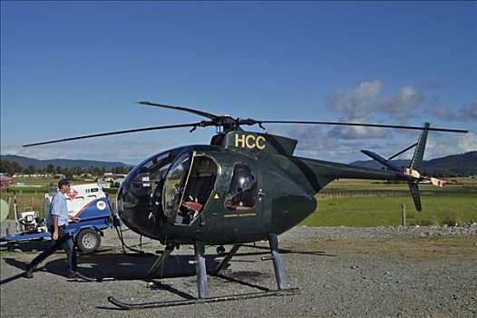 直升飞机,准备好,飞行,狐狸,乡村,新西兰