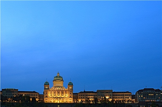 联邦,宫殿,瑞士,黄昏