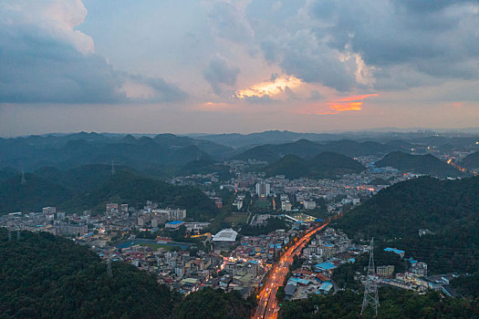 航拍贵州贵阳城市夜景