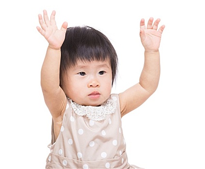 亚洲,女婴,两只,手,向上