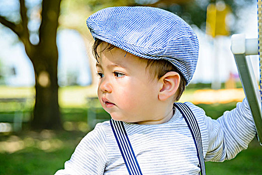 头像,男婴,戴着,帽,背带,湖,意大利