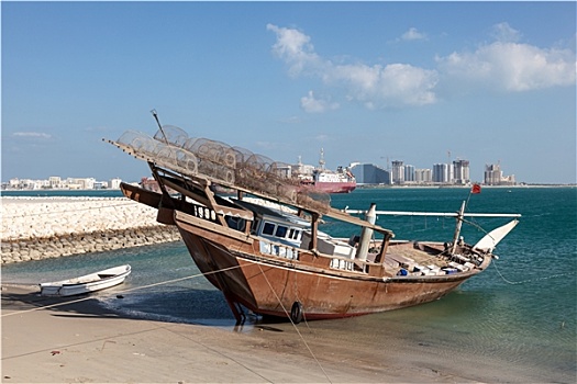 传统,捕鱼,独桅三角帆船,巴林