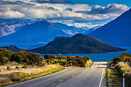 道路,风景,山脉,奥塔哥地区,新西兰