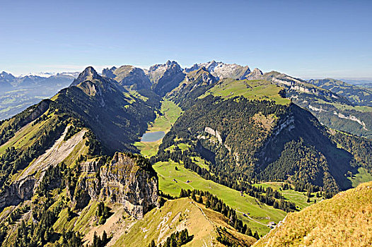 风景,上方,阿彭策尔,阿尔卑斯山,湖,中间,瑞士,欧洲