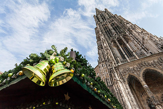 圣诞装饰,铃,圣诞市场,乌尔姆,大教堂,巴登符腾堡,德国,欧洲
