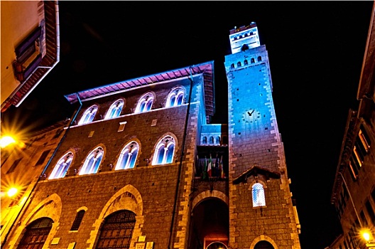 夜景,市政厅,托斯卡纳,意大利