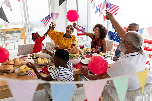 多口之家,庆贺,美国,独立日,餐桌