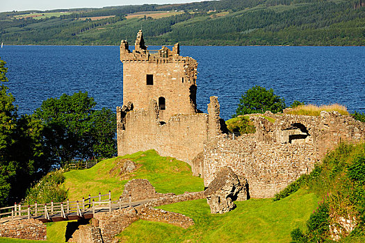 毁坏,城堡,塔,墙壁,尼斯湖,靠近,高地,苏格兰,英国,欧洲