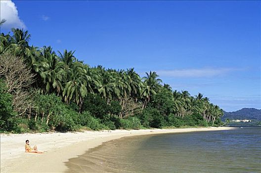 菲律宾,巴拉望岛,埃尔尼多,女孩,日光浴,热带沙滩