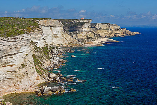 崎岖,白垩断崖,青绿色,蓝色海洋,悬崖,博尼法乔,科西嘉岛,法国,欧洲