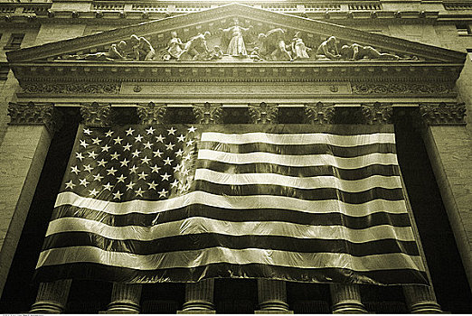 美国国旗,纽约股票交易所,黄昏,纽约,美国