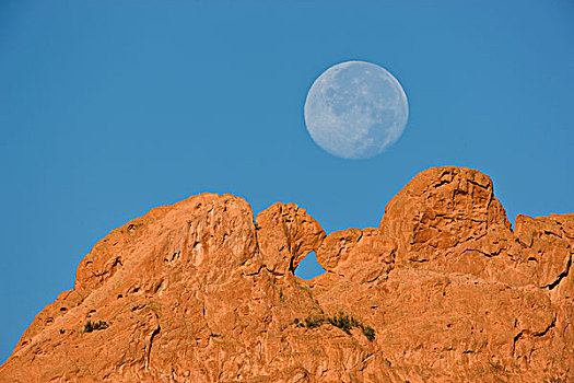 美国,科罗拉多,春天,满月,后面,吻,骆驼,砂岩构造