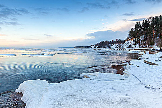 冬天,海边风景,冰,雪,海滩,海湾,芬兰,俄罗斯