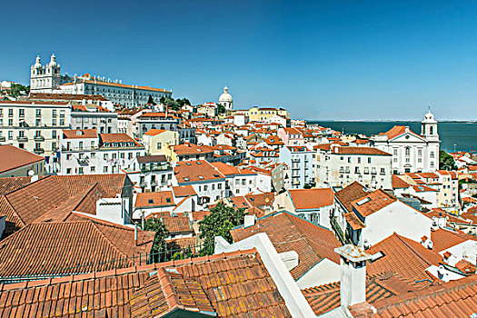 葡萄牙,里斯本,阿尔法马区,风景,屋顶,大幅,尺寸
