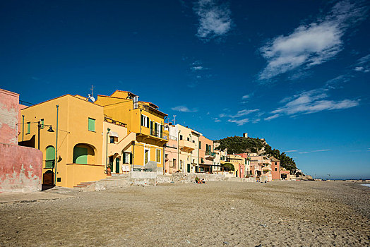 彩色,房子,海滩,里维埃拉,利古里亚,意大利,欧洲