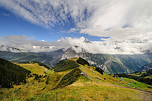 风景,山,仰视,云,伯尔尼,阿尔卑斯山,伯恩,瑞士,欧洲