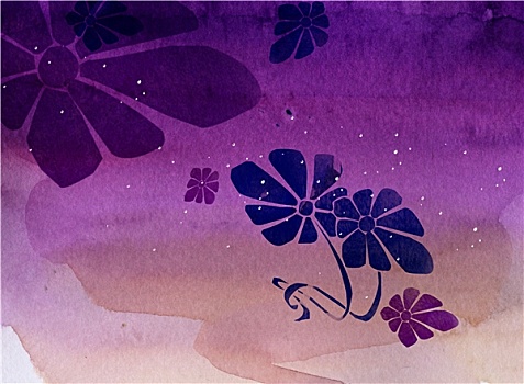 水彩,紫花