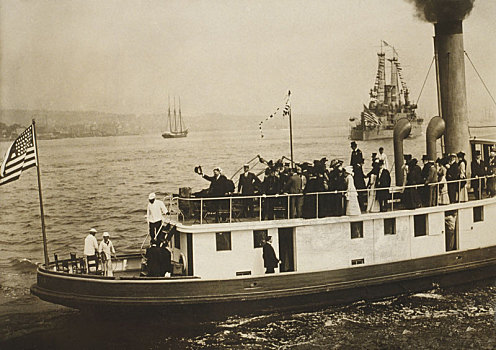 西奥多-罗斯福,甲板,船,到达,纽约港,纽约,美国