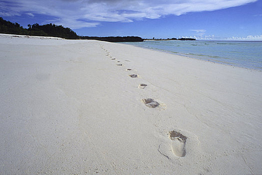 塞舌尔,岛屿,白沙滩,脚印